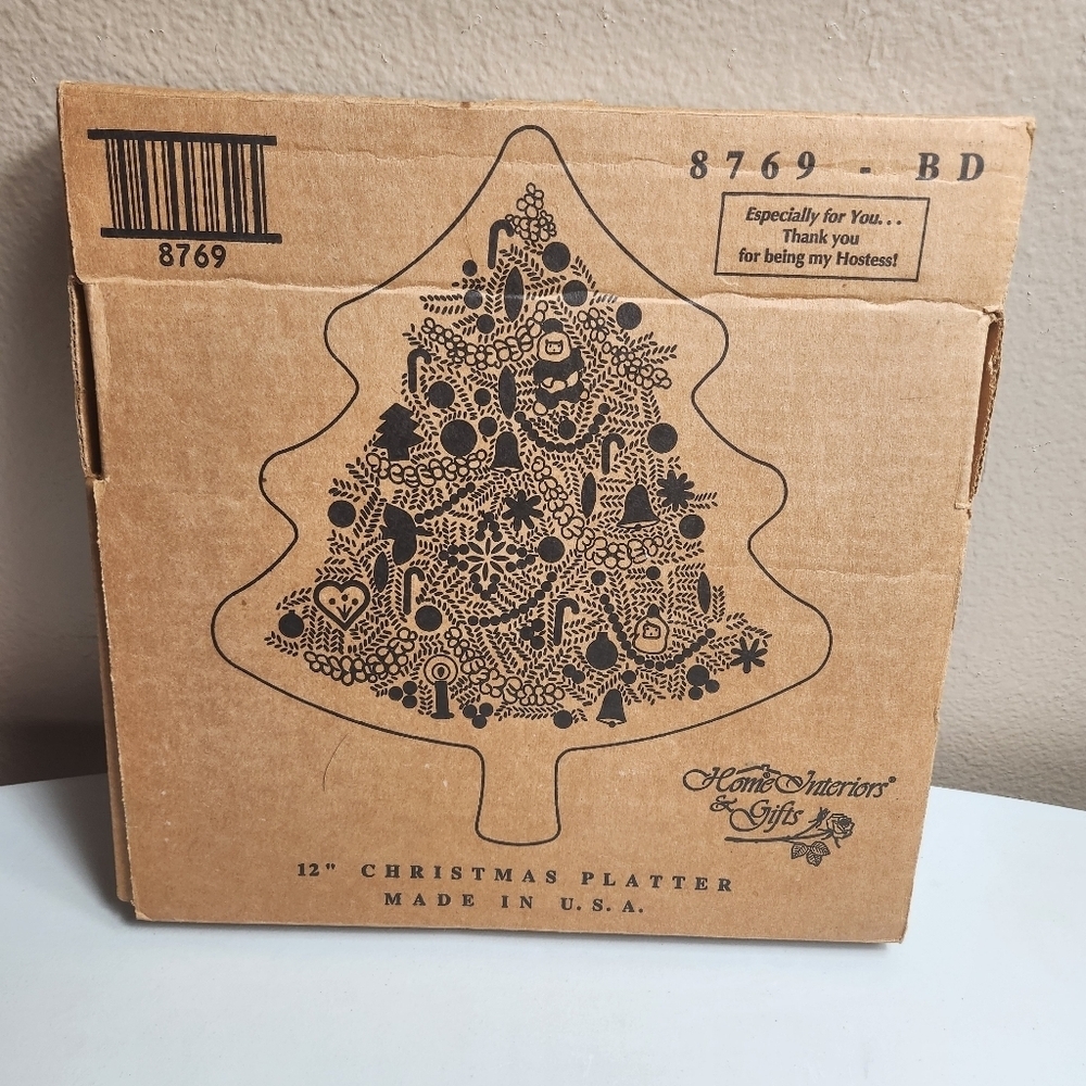 Home Interiors Vintage Hostess 12" Glass Christmas Tree Platter